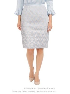 Coastal Chic Mermaid Scallop Pencil Skirt Sky Blue Office Spring 8